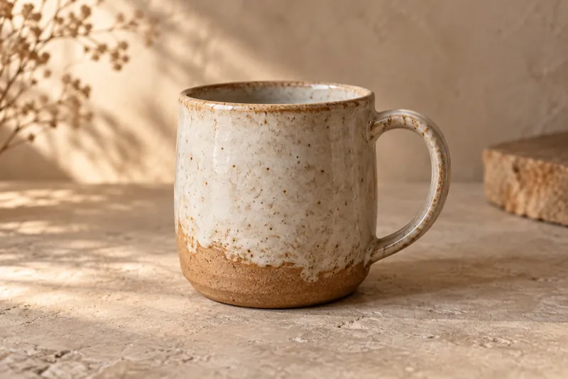 Taza de cerámica artesanal con esmalte claro, imagen conceptual